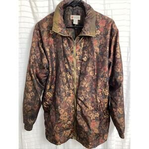 vintage lavon jacket Women’s Large Floral Brown Pockets Zip fall